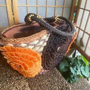 Chicos straw and satin travel, beach tote